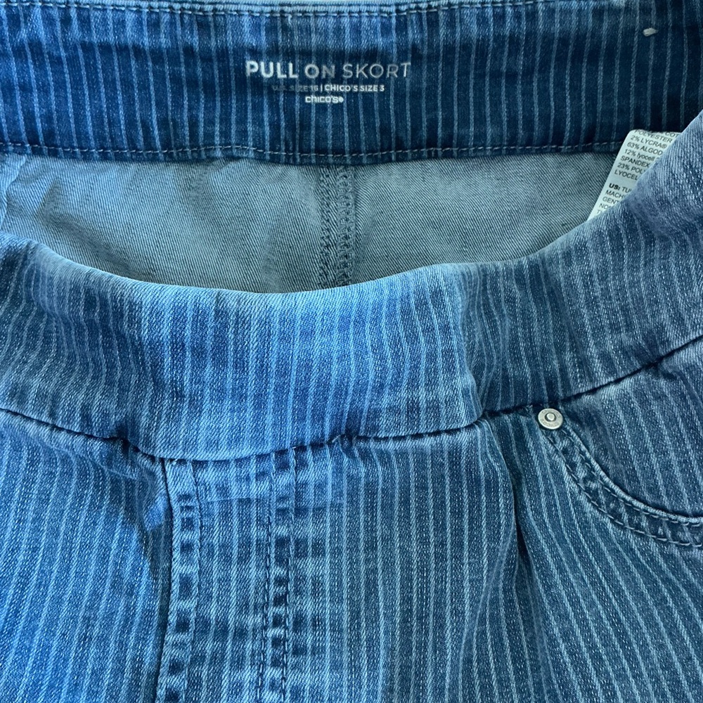 Chico's Denim Blue Skort with Stripes